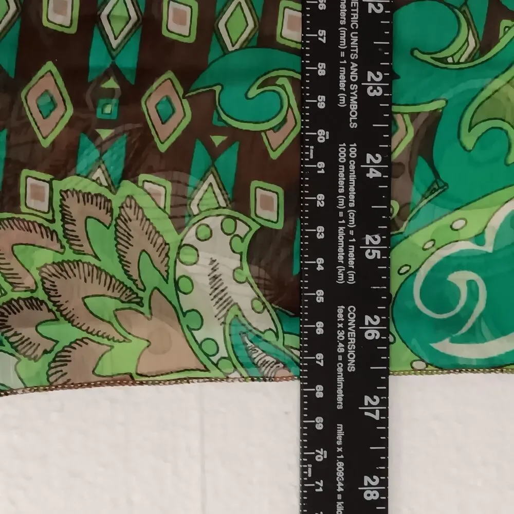 Verene Infinity Scarf Green Paisley on Brown Chiffon Made in The USA